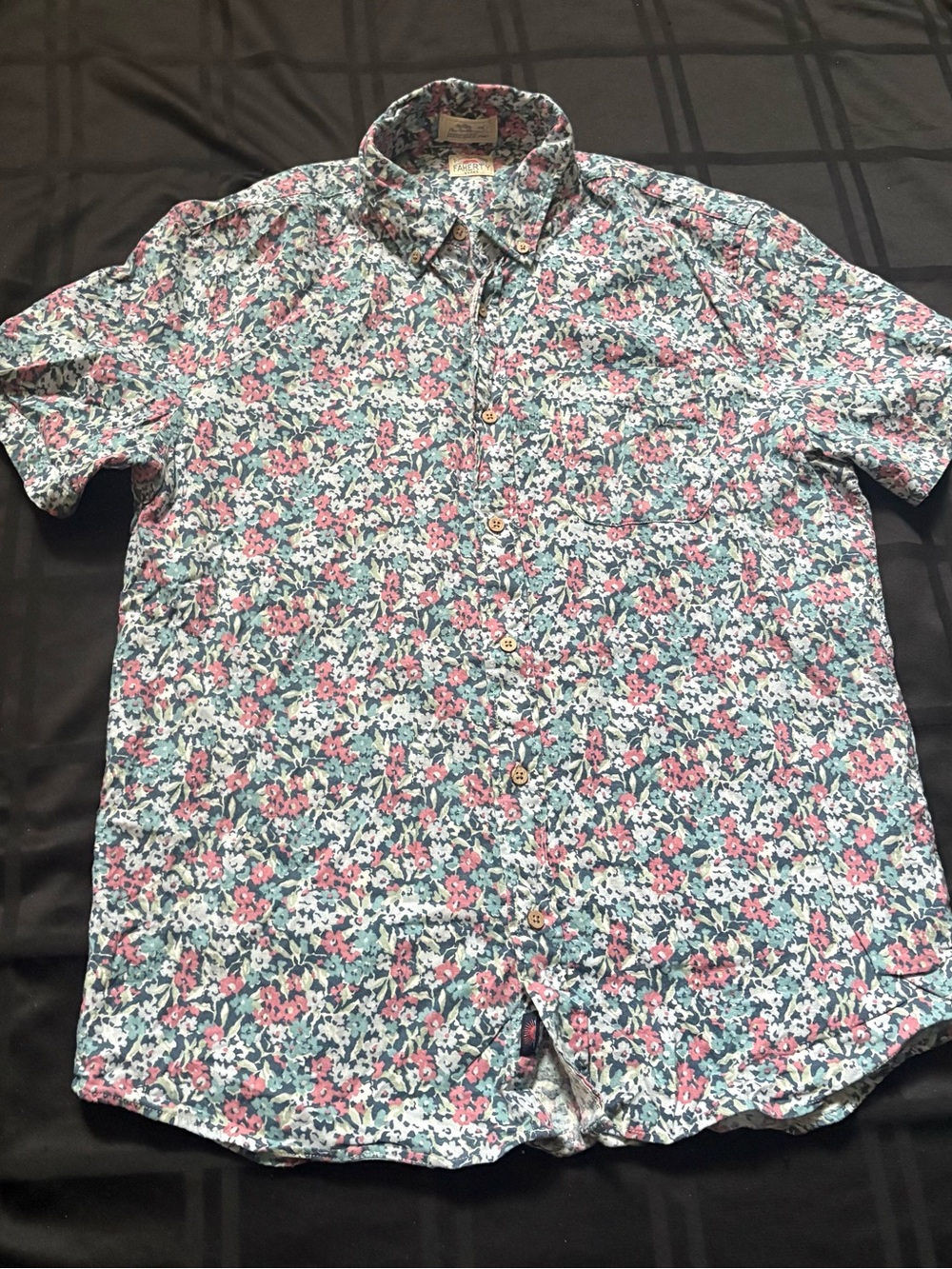 Faherty The Breeze Shirt Floral Short Sleeve Linen Blend Mens Medium